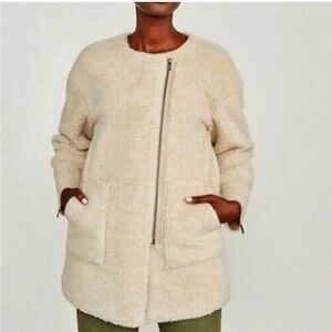 Elizabeth and James Sherpa Shearling Zip Up Teddy Bomber Jacket